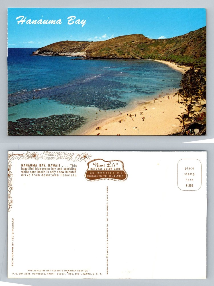 Honolulu, HI-Hawaii, Hanauma Bay Coral Reef Scenic Beach View Vintage Postcard