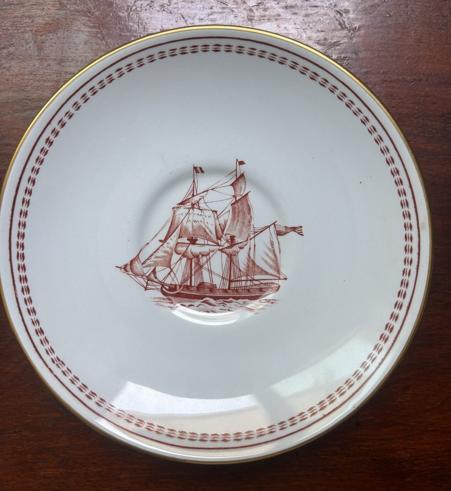 Copeland Spode “Brig Cygnet of Salem” Plate – Trade Winds – Red Transferware 5.7