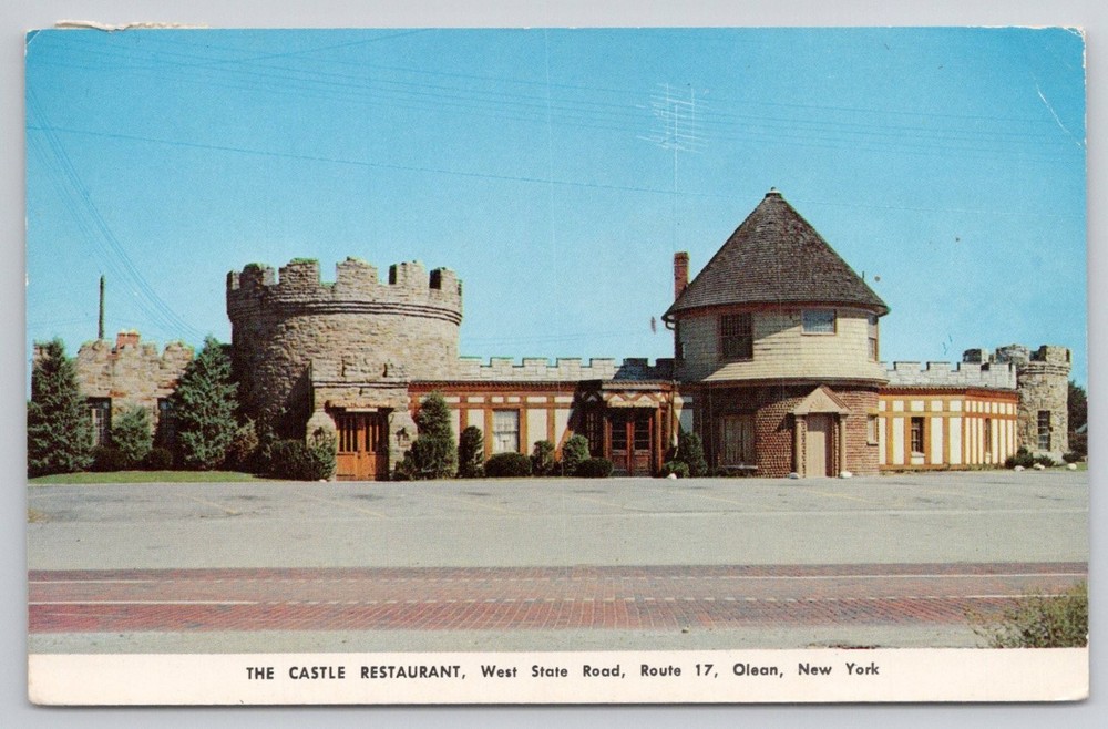 Vintage THE CASTLE RESTAURANT Olean NY Postcard - Dexter Press Chrome 1965