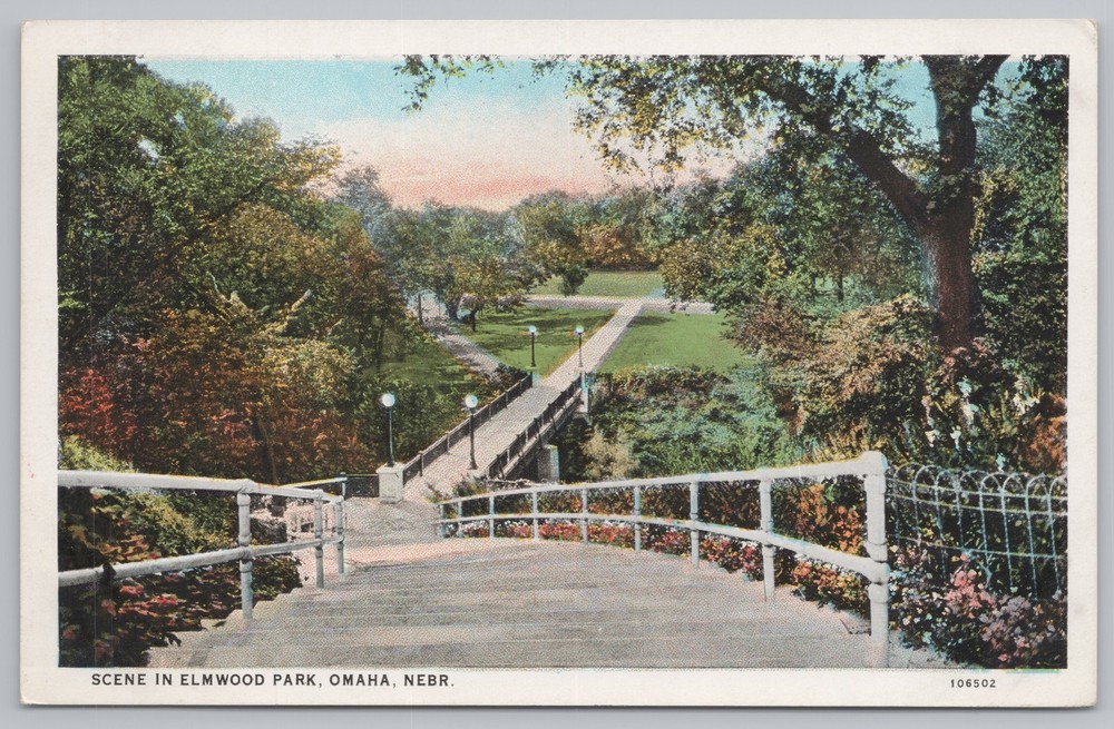 Omaha Nebraska~Elmwood Park~Looking Down Stairs~Vintage Postcard