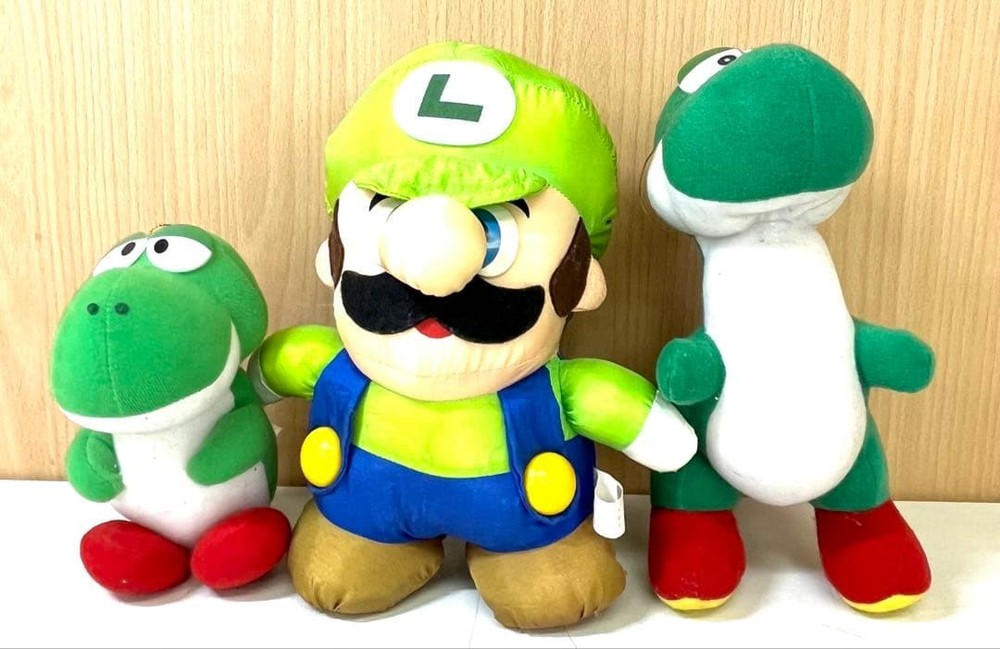 1990s Super Mario Taffeta Luigi & Yoshi Plush Set of 3 Vintage Collectible Japan