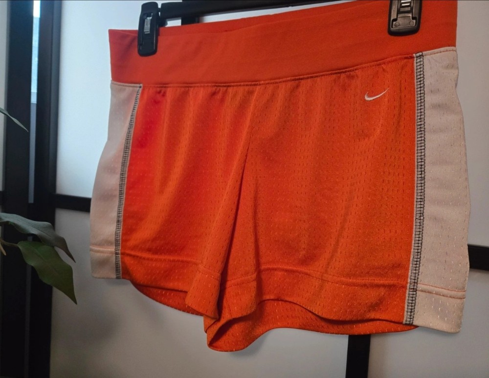 Nike Women's Orange/White Mesh Athletic Shorts S Elastic Waist