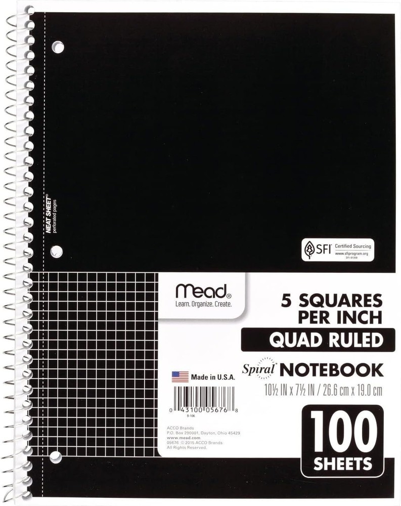 Mead Spiral Notebook, 1 Subject, Graph Ruled Paper, 7-1/2