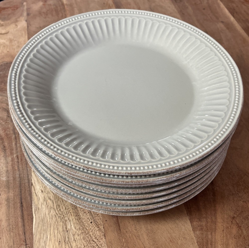 8 LENOX French Perle Groove GREY Dinner Plates 11