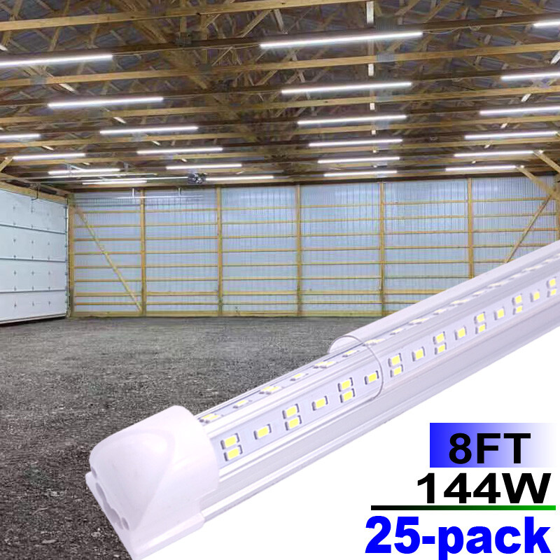 8ft 144W Linkable LED Shop Light 6500K Integrated Tube Bulbs 25-Pack