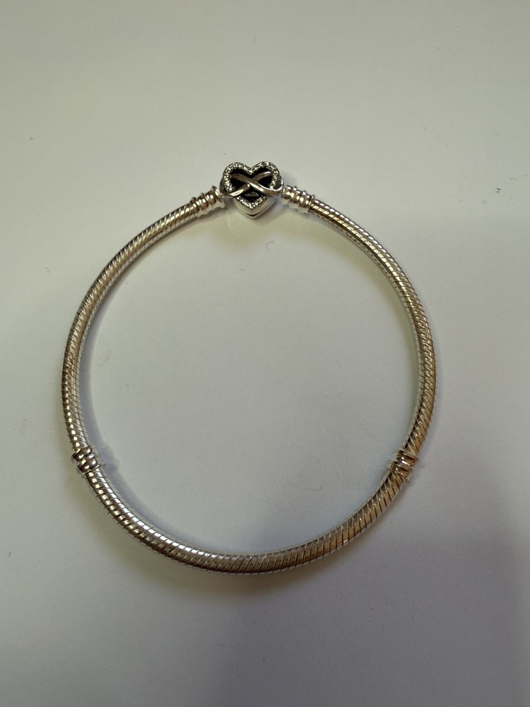 Pandora Sparkling Infinity Heart Clasp Snake Chain Bracelet 19cm