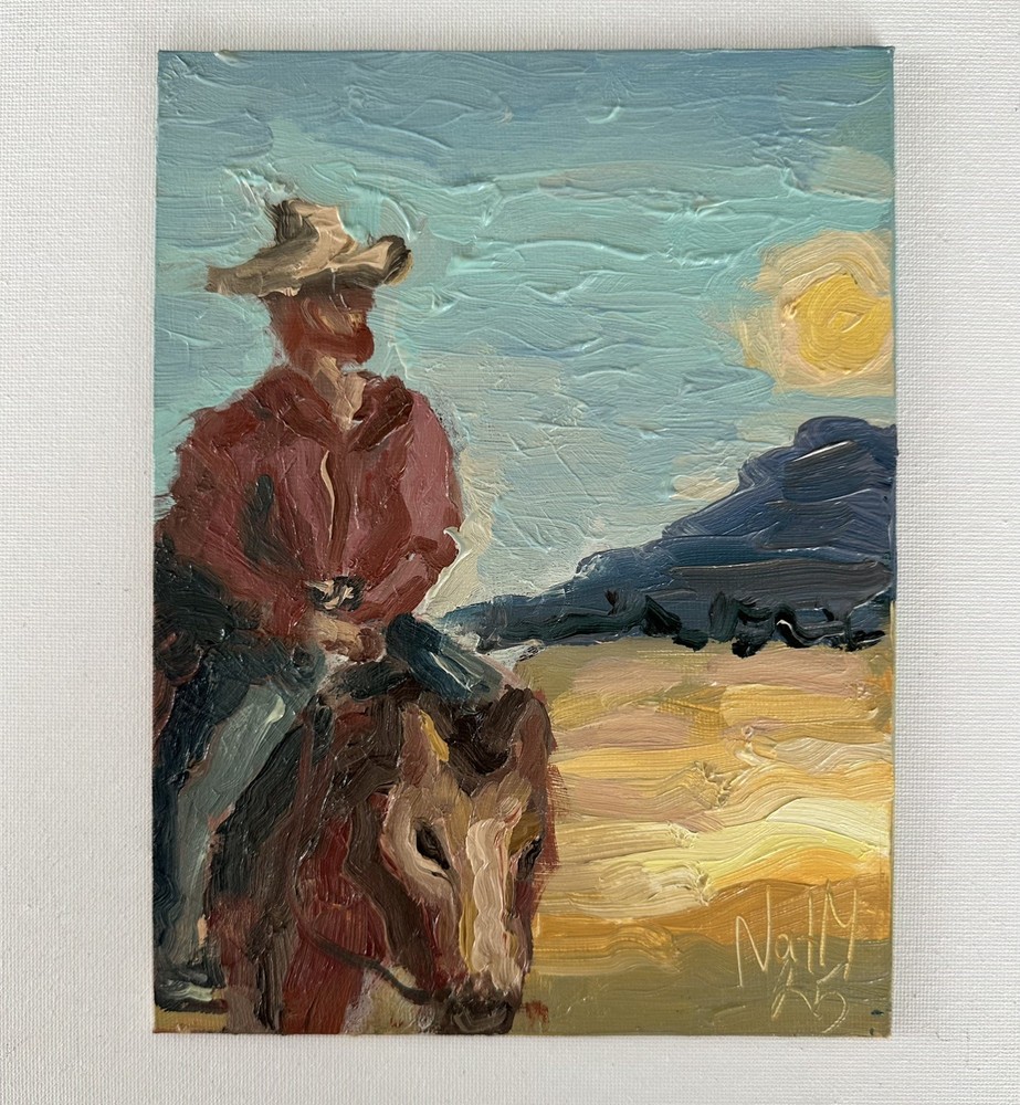 Cowboy Western Oil Painting: Horse Original Artwork Ranch Semi Abstract Fine Art