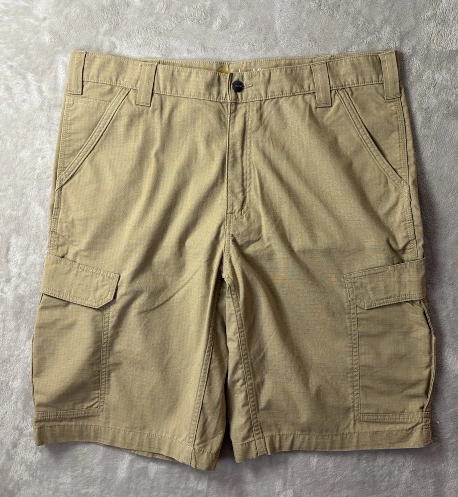 Carhartt Mens Carpenter Shorts Size 38 Tan Khaki Workwear Utility Cargo Pocket