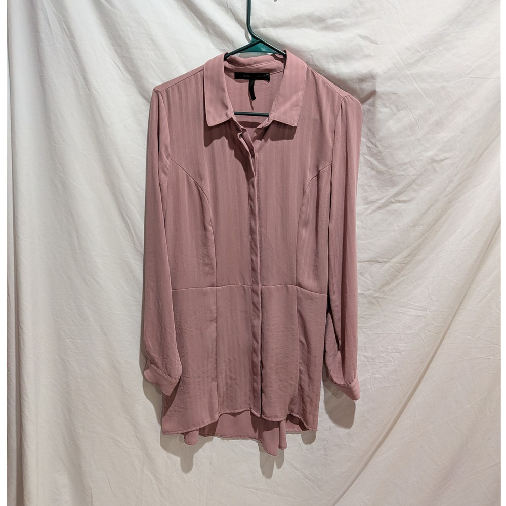 BCBGMAXAZRIA Mauve Striped Collared Long Sleeve Button-Up Blouse S Polyester