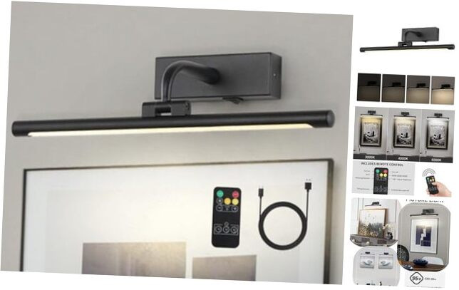 Wireless Black Picture Light with Remote & Timer - 16in Battery Operated