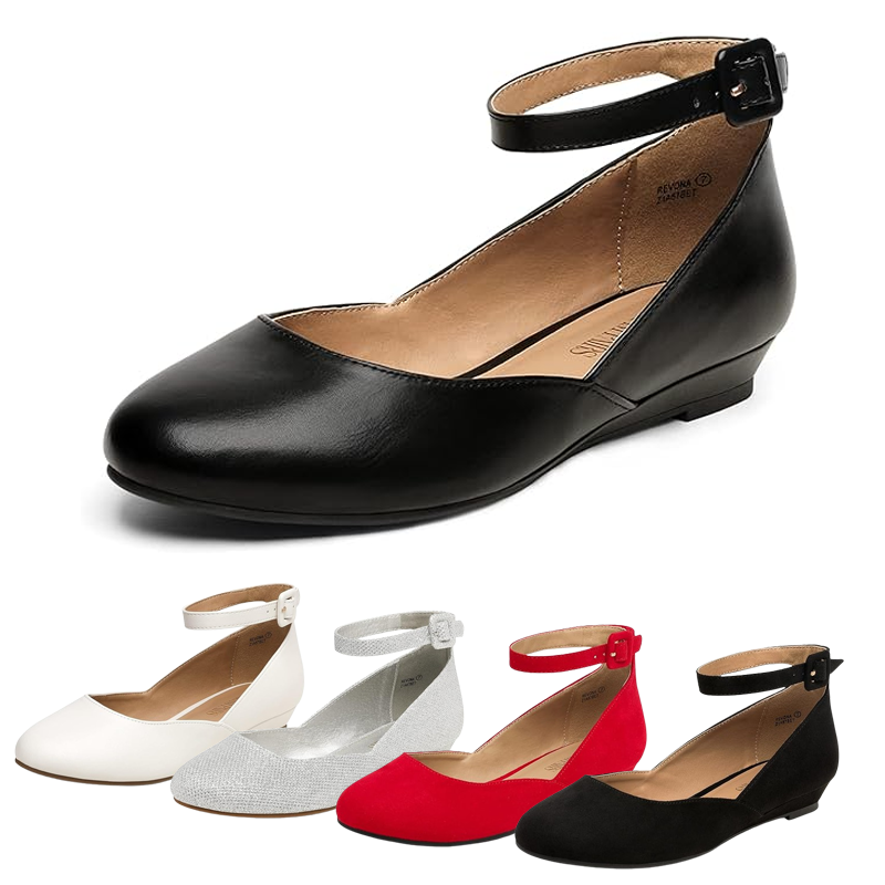 Women Ballet Flats Shoes Ankle Strap Round Toe Ballet Slip On Flat Shoes