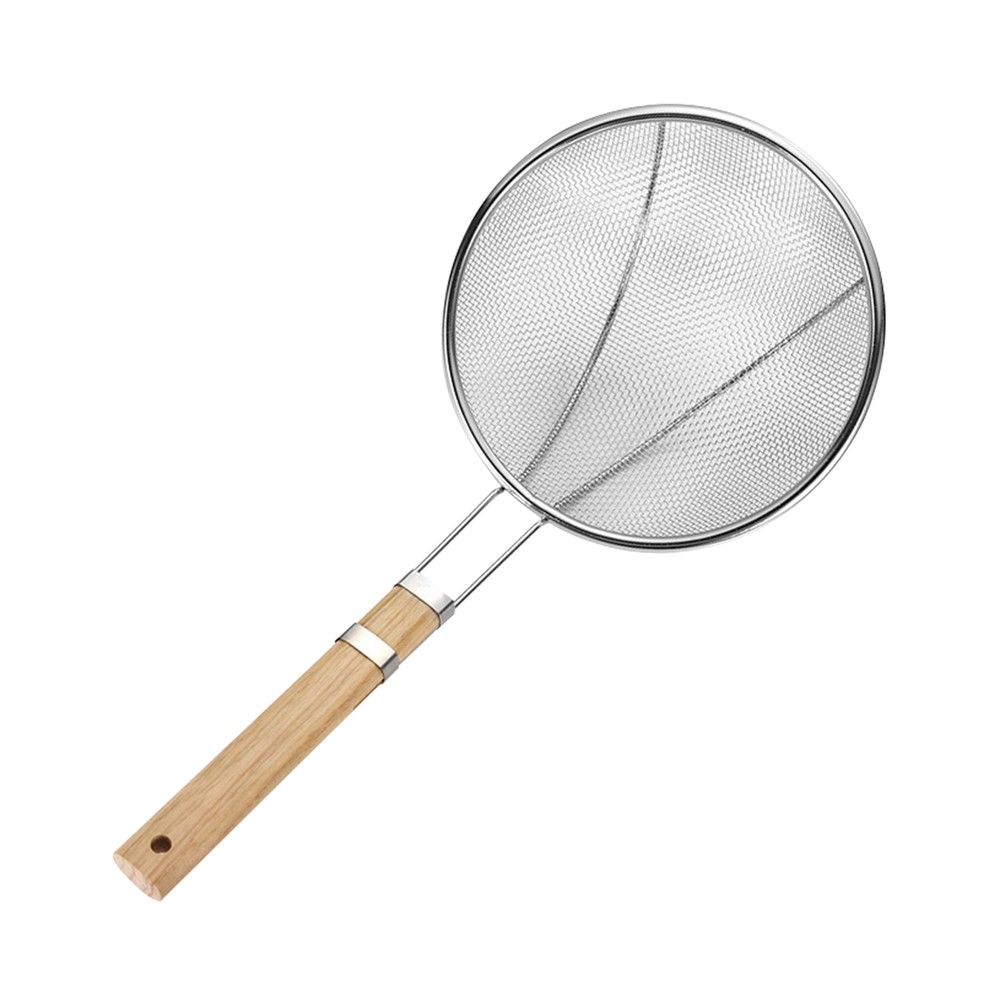 Stainless Steel Fine Mesh Skimmer Strainer with Wooden Handle Cooking Ladle