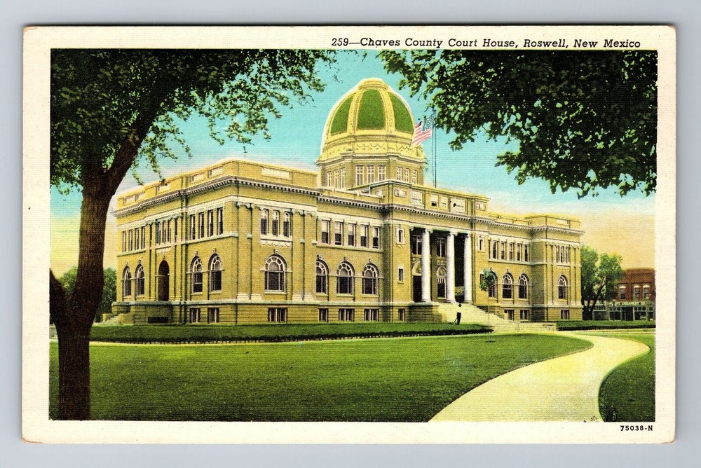 Roswell NM-New Mexico, Chaves County Court House, Antique Vintage Postcard