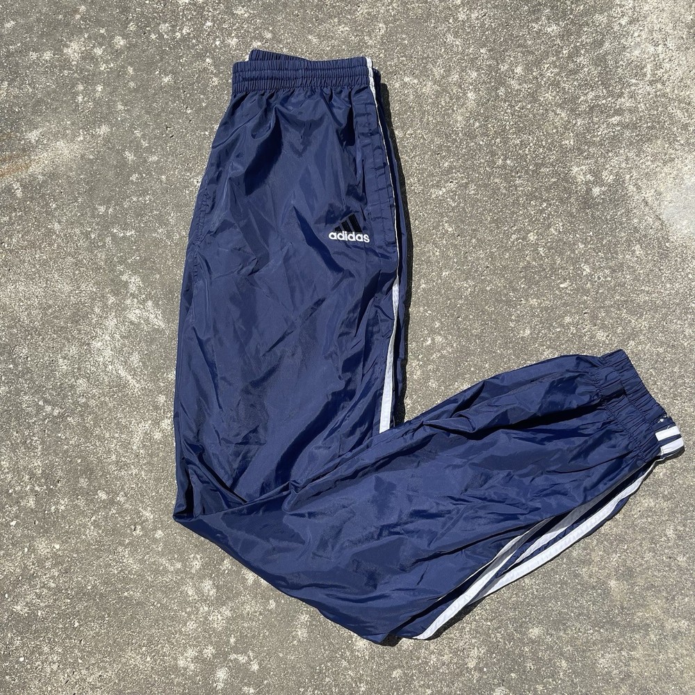 Adidas Track Pants Vintage Windbreaker Joggers Relaxed Large Navy Blue 3-Stripe