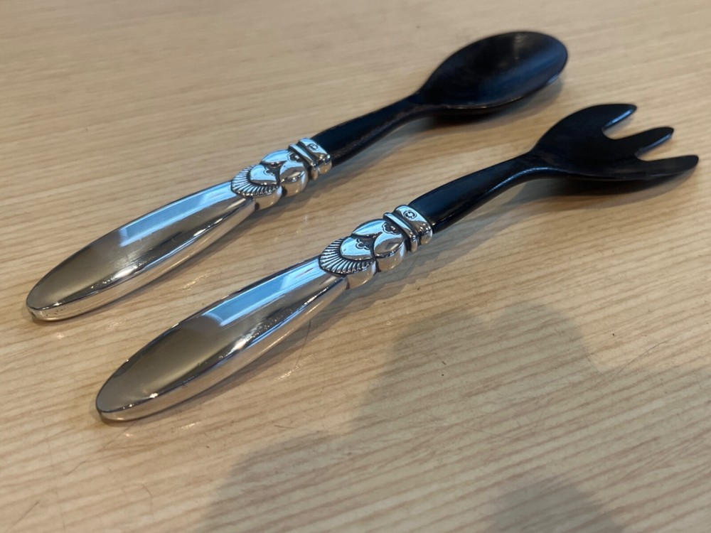 Georg Jensen Cactus Sterling Silver Salad Server Set Small 6 5/8