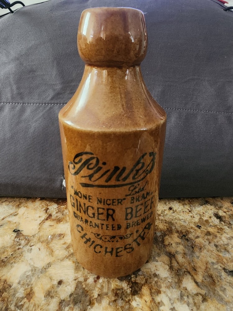 Vintage Pink's Ginger Beer Salt-Glazed Crock Bottle in Brown