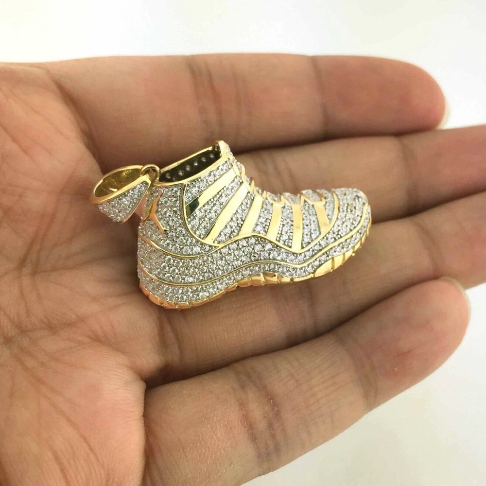 14K Yellow Gold Plated 3D Sneaker Pendant with 1.35Ct Lab Diamond for Men
