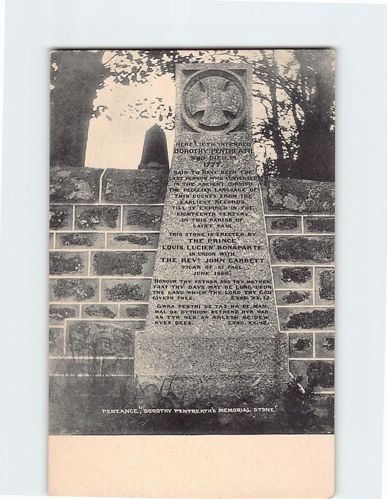Postcard Dorothys Pentreaths Memorial Stone Penzance England