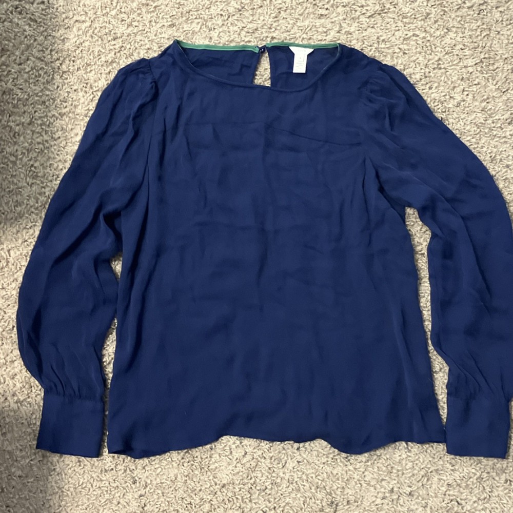 J.CREW Women's Blue 100% Silk Woven Long Sleeve Blouse Size 4
