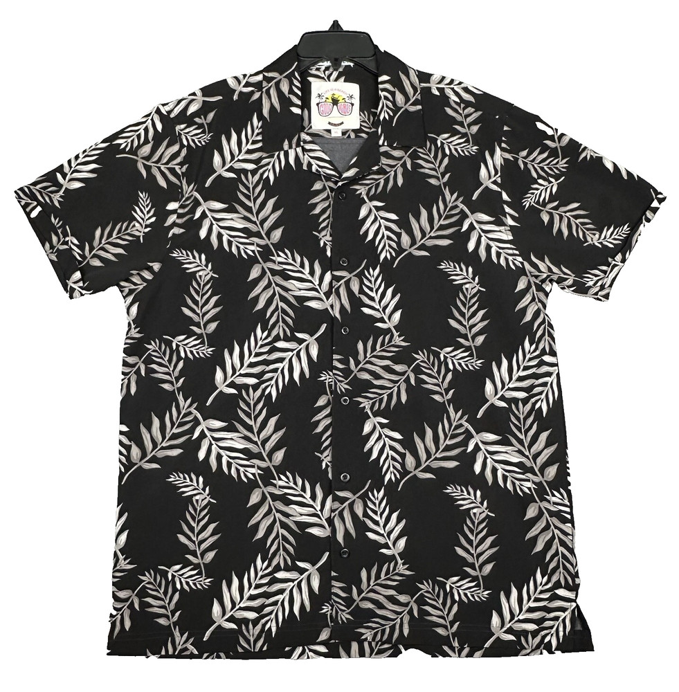 Good Vibes Shirt Mens XL Black Gray Stretch Button Up Short Sleeve Hawaiian