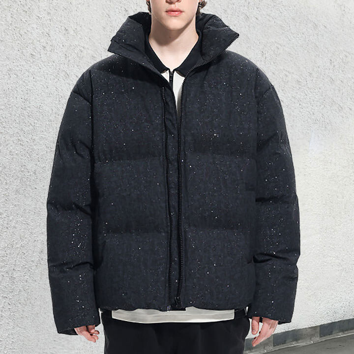 Men's Winter Thickened Cotton Down Jacket with Standing Collar Hooded Ski Coat for Warmth and Style
