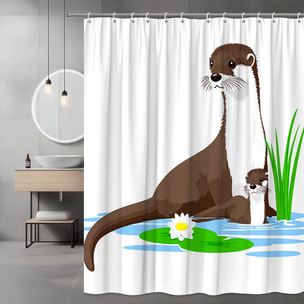 Otter Shower Curtain Cartoon Animal Pond Print
