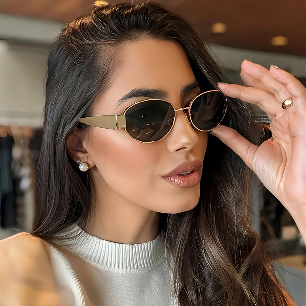 Trendy Oval Sunglasses for Women & Men - Classic Metal Frame Alloy Shades