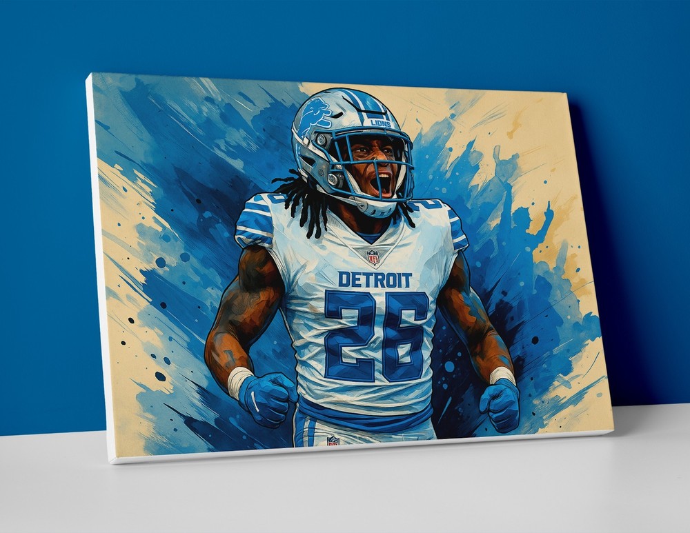 Jahmyr Gibbs Poster or Canvas - Jahmyr Gibbs Detroit Lions Wall Art Painting