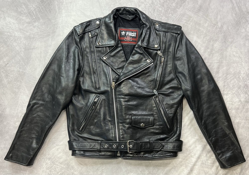 Vintage First Classics Leather Motorcycle Jacket Black Biker Size M