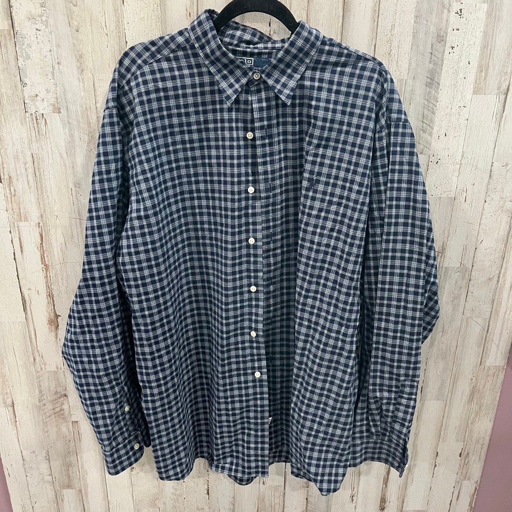 Polo Ralph Lauren Lowell Sport Blue Plaid Mens Button Up Long Sleeve Shirt XXL