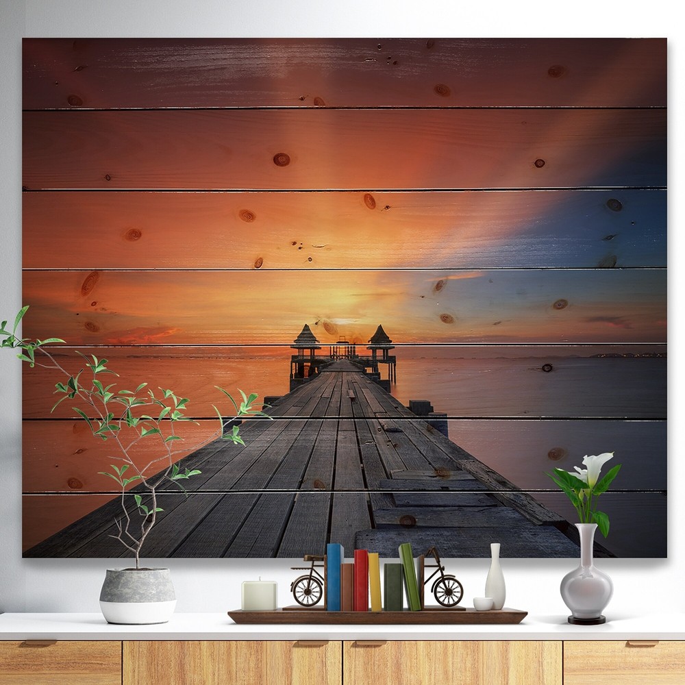 Designart Wooden Bridge Under Starry Sky Nautical Wall Art