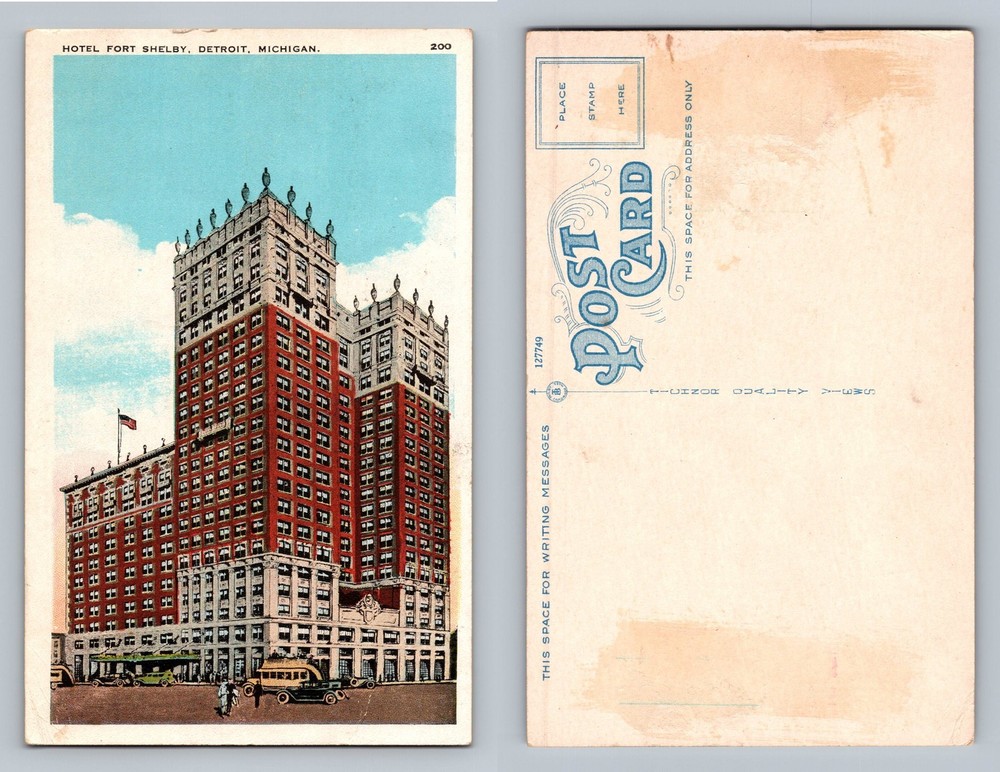 Detroit, MI-Michigan, Hotel Fort Shelby Classic Street Scene Vintage Postcard