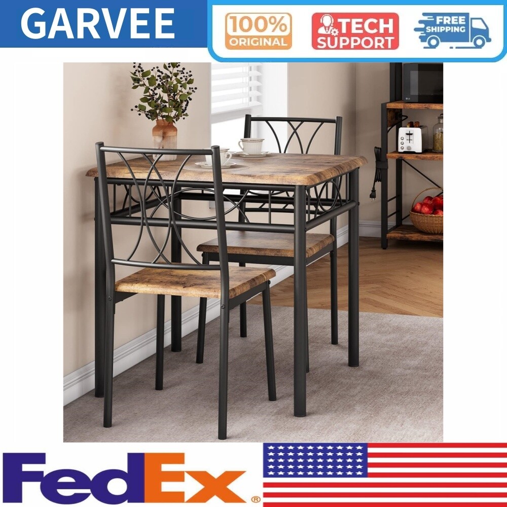 Dining Table Set for 2 Kitchen Table and Chairs for 2 Metal and Wood Chairs