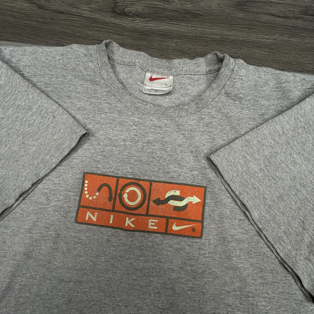 Vintage Nike Shirt Mens Large Gray Abstract Graphic Logo Arrows Tee Y2K Sports-image