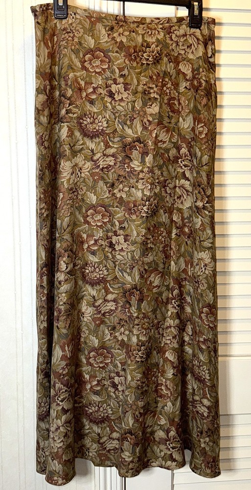 Vintage Lauren Ralph Lauren Brown Floral Flower Boho Flare Skirt 100% Silk 12