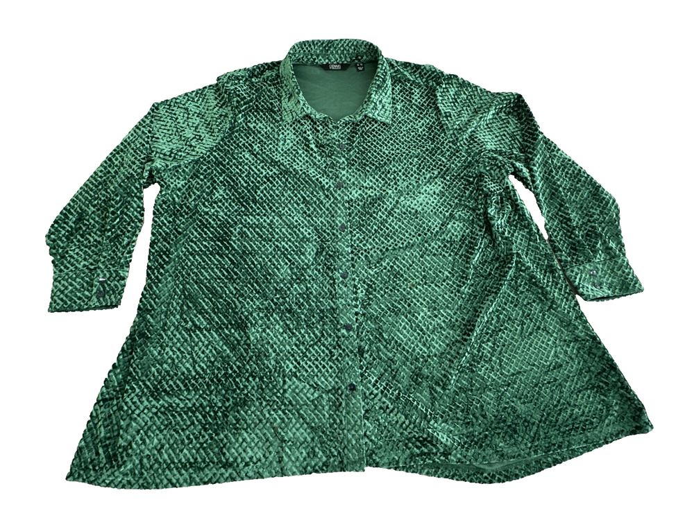 Dennis Basso Emerald Green Shimmery Velvet Boho Button-Down Top Artsy Size 3X.