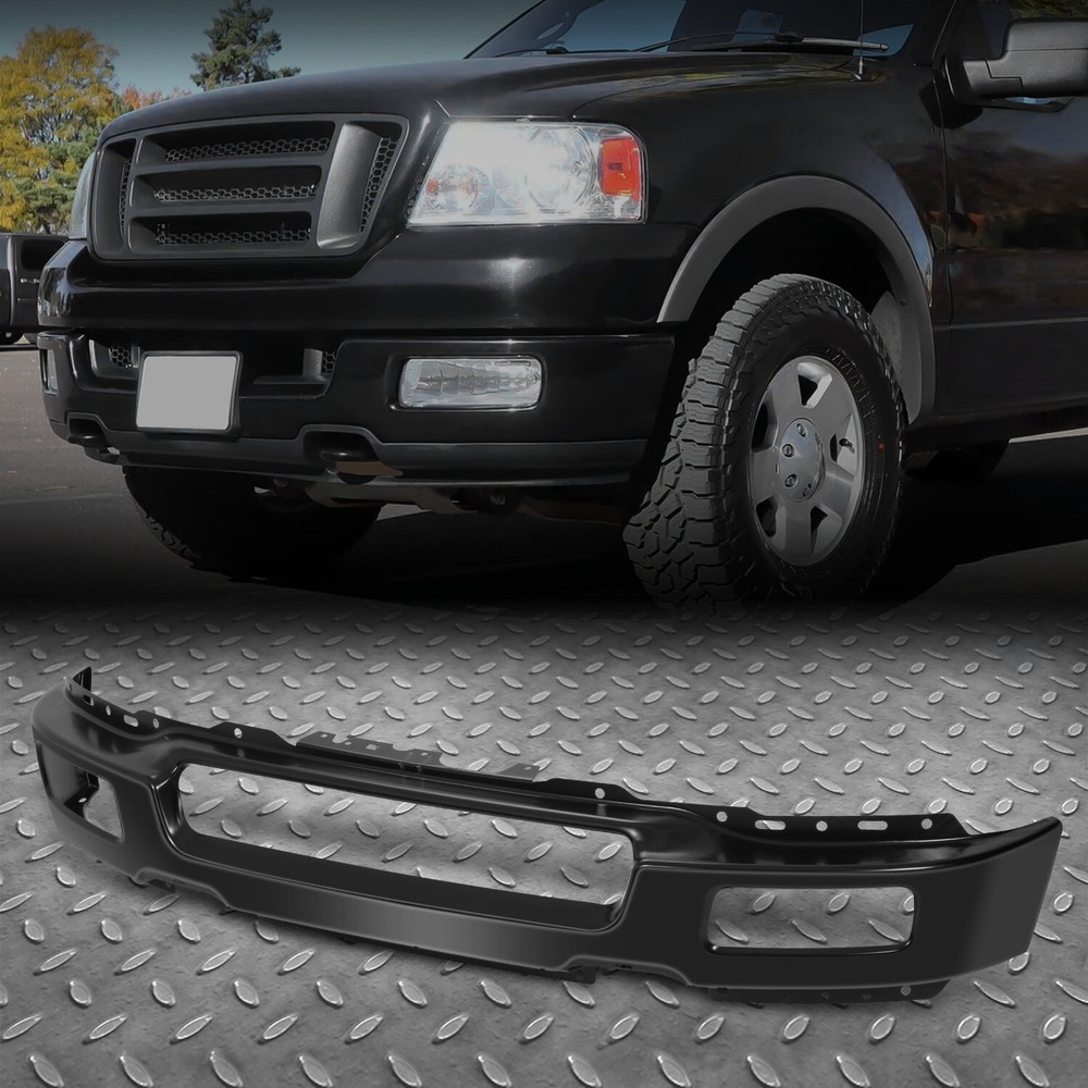 For 04-06 Ford F150 Truck Steel Front Bumper Face Bar w/ Fog Lamp Holes Black