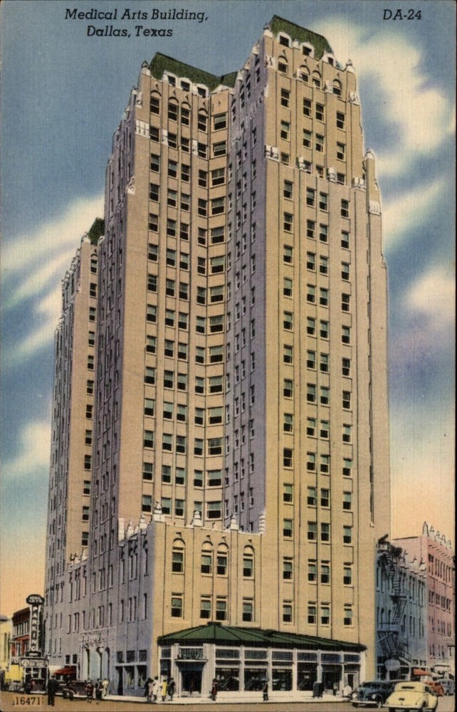 Medical Arts Building Dallas Texas vintage cars ~ 1940s vintage linen postcard