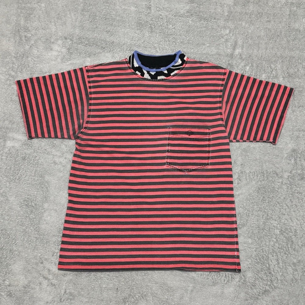 VTG Gotcha USA Striped Pocket T Shirt Men XL Red Black 90s Skate Surf Streetwear