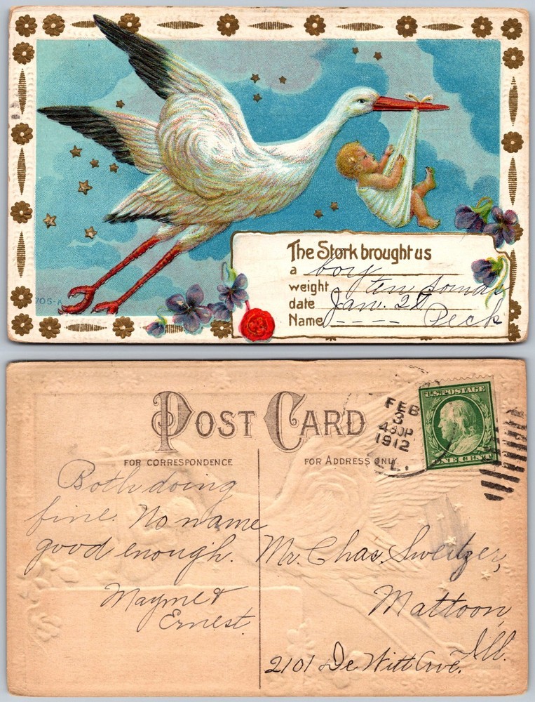 Stork Baby Announcement Postcard