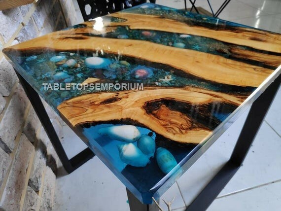Blue Epoxy Resin Coffee Table Top Square Shape Luxury Home Interior Furniture De