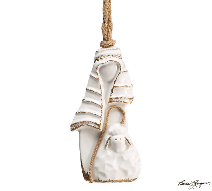 Gold-Accent Ceramic Shepherd Christmas Tree Hanging Xmas Ornament Decoration-image