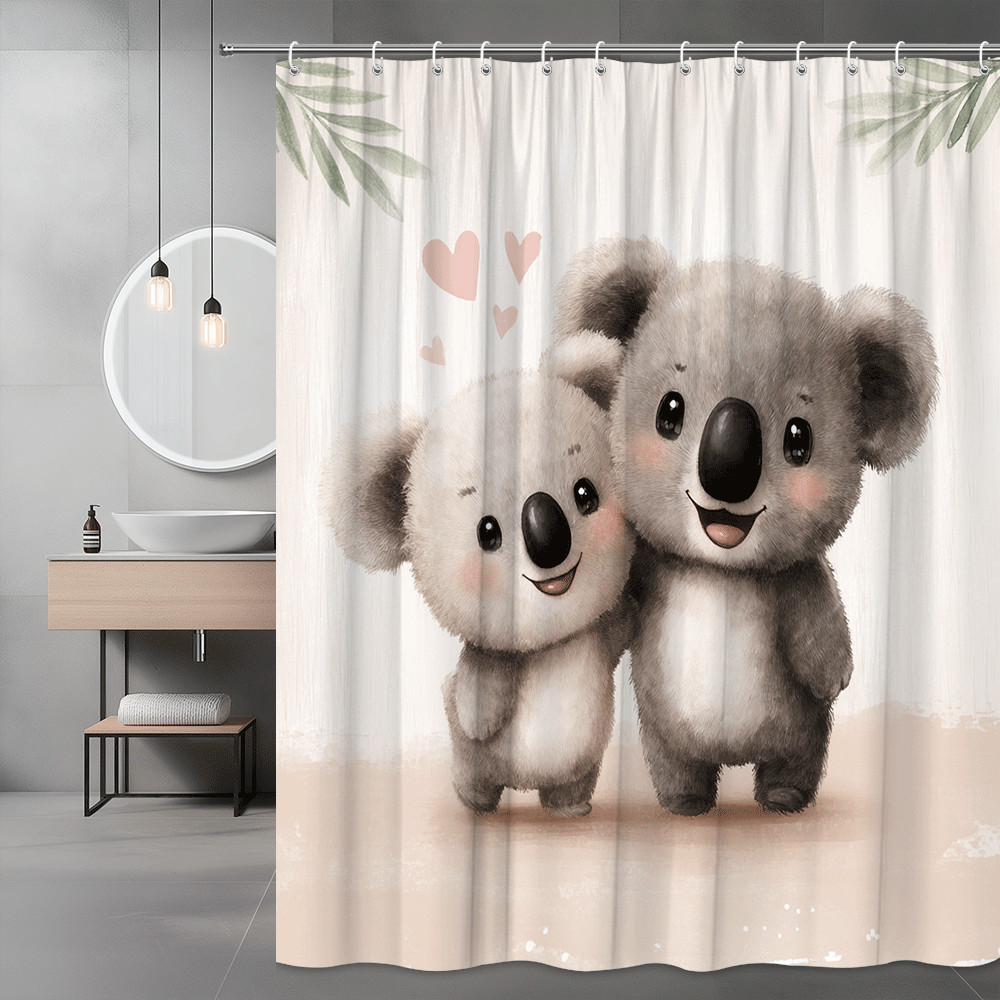 Koala Couple Shower Curtain Cute Animal Print Pink Hearts