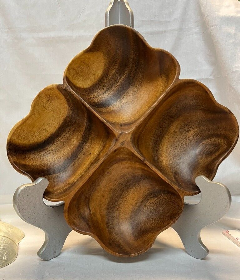 Acacia Wood 4 Sections Serving Dish With Shell Like Inserts 10