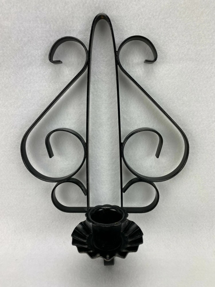 Vintage Black metal Wall Hanging Candle Holders Scroll Design set of 2