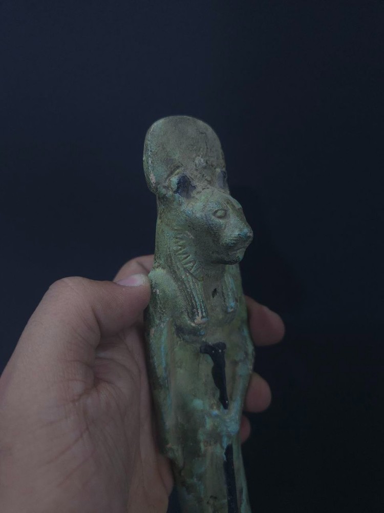 Ancient Egyptian Antiques Rare Sekhmet Statue Green Faience Lioness Goddess BC