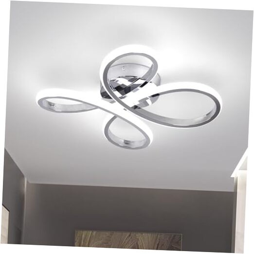 Modern LED Semi Flush Mount Ceiling Light Fixture in Chrome 6000K Bright White