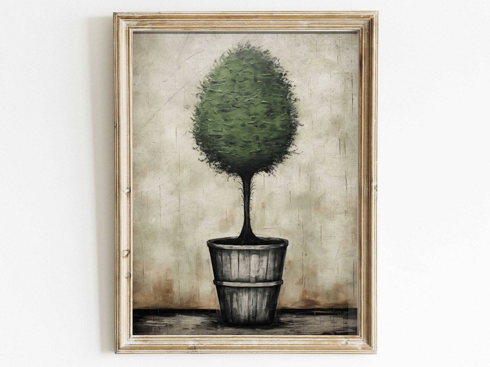 Vintage Botanical Wall Art Tree Art Print Plant Painting Tree In A Pot Rustic