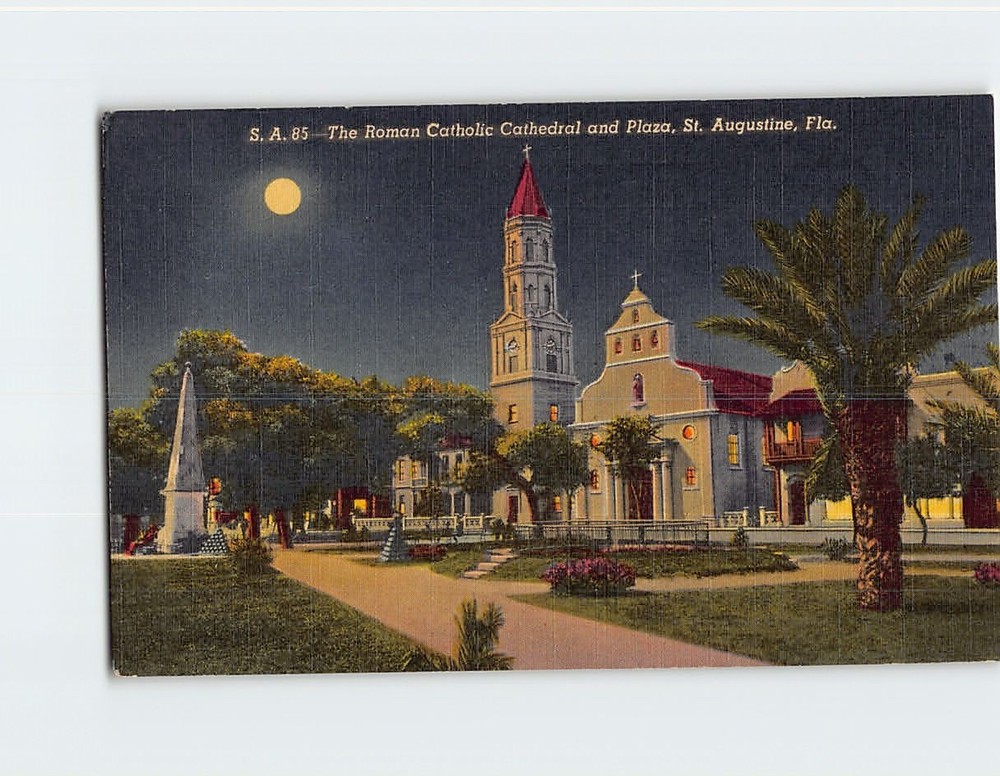 Postcard The Roman Catholic Cathedral and Plaza St. Augustine Florida USA