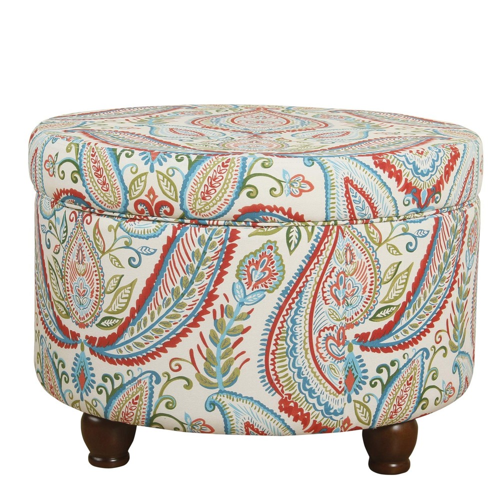 Home Decor | Upholstered Round Storage Ottoman | Ottoman with Storage for Liv...